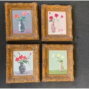 4 Vintage Ornate Gold Wood Frame Oil Painting